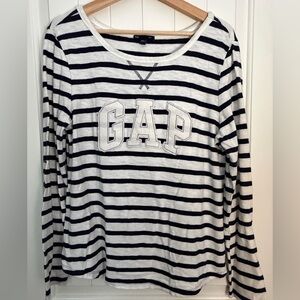 GAP Navy and White Striped Long Sleeve Tee